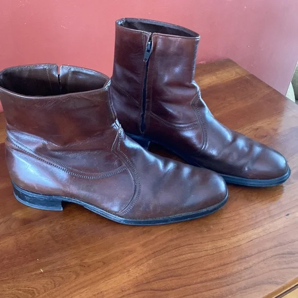 Vintage Florsheim Beatle boots Brown Side Zip Leather Size 11.5 - Picture 2 of 9